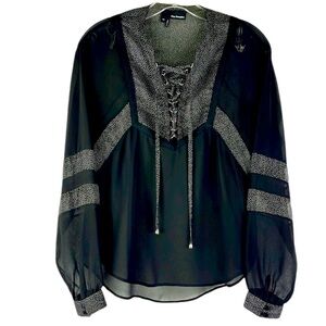 The Kooples sheer multi media long sleeve top Sz XS
